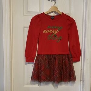 Red Holiday Dress with Glittery Text